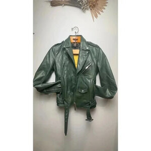 DSquared2 Men's Green Equine Leather Biker Jacket - Luxurious Designer Outerwear